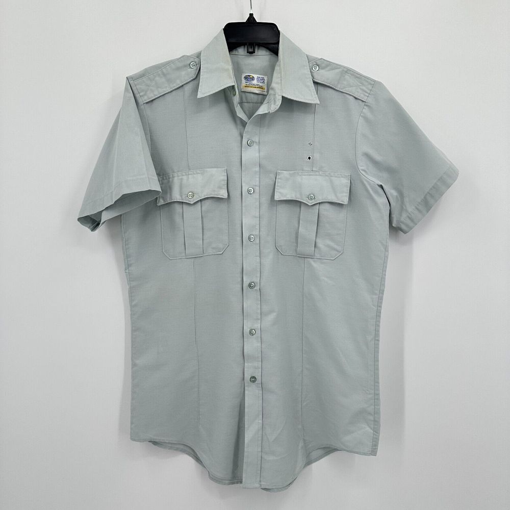 Vtg‎ Riverside Shirt Neck 16/LG Green Button Up Utility Military Police Workwear